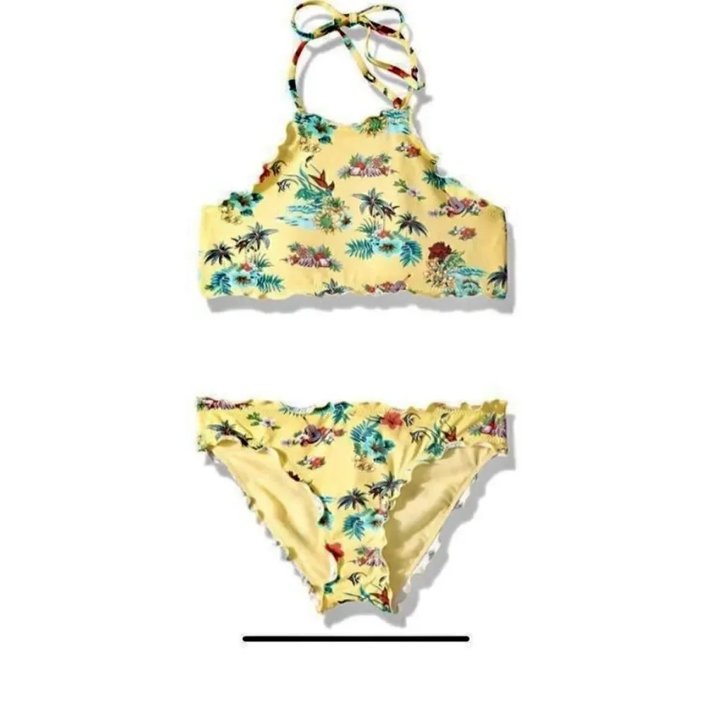 Hobie Girls Yellow Hawaiian Halter Two Piece, Little Girl’s 7. NWT. Kawaii